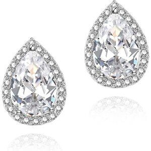Women's Teardrop Mall Dainty Birthstone Cubic Zirconia Silver Elegant Earring
